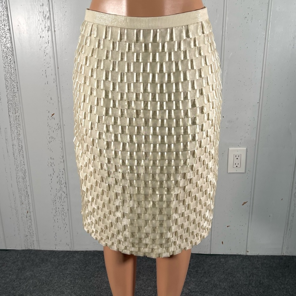 Carmen Marc Valvo Women's Cream Pencil Silk Skirt Sz 14